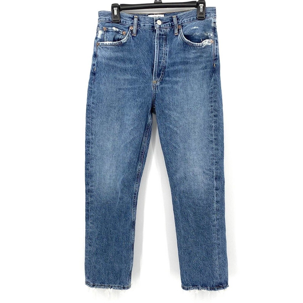 Agolde Womens Riley High Rise Straight Crop Jeans 28 Medium Wash Button Fly